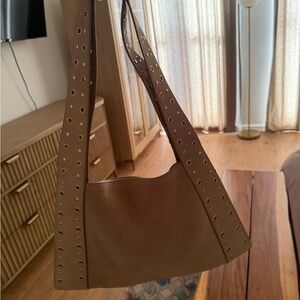 Zara Tan Shoulder Bag with Gold Eyelets